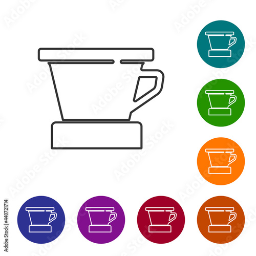 Black line V60 coffee maker icon isolated on white background. Set icons in color circle buttons. Vector