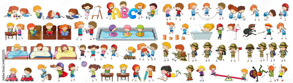 Set of different doodle kids cartoon character