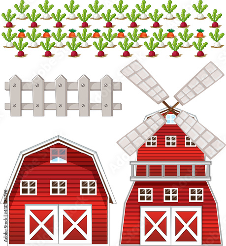 Farm element set isolated on white background