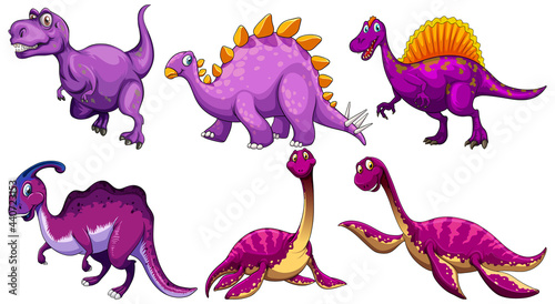 Set of purple dinosaur cartoon character