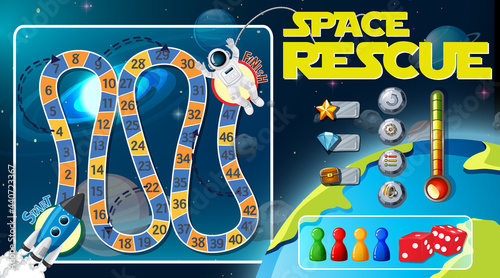Snake and ladders game template with space theme