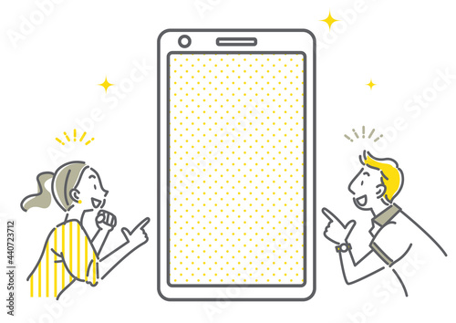 と空白のスマホ画面のシンプルでお洒落な線画イラスト