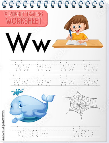 Alphabet tracing worksheet with letter W and w