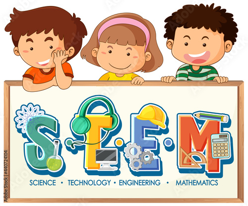 STEM education logo with children cartoon character