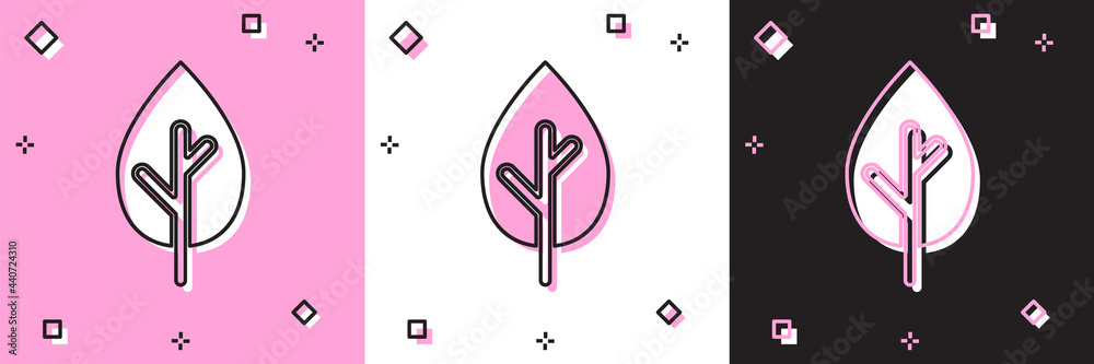 Fototapeta premium Set Tree icon isolated on pink and white, black background. Forest symbol. Vector