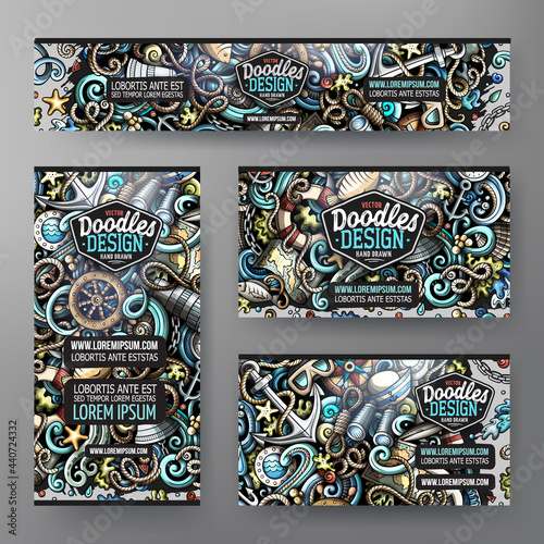 Cartoon vector doodle set of Nautical corporate identity templates