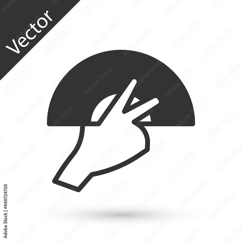 Grey Female hand with open fan flamenco accessory icon isolated on white background. Vector Grey Female hand with open fan flamenco accessory icon isolated on white background. Vector