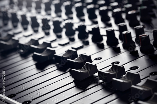 Recording studio mixing desk with mixer control desk slider