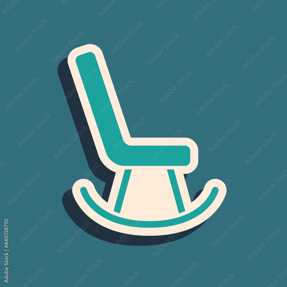 Green Armchair icon isolated on green background. Long shadow style. Vector Green Armchair icon isolated on green background. Long shadow style. Vector