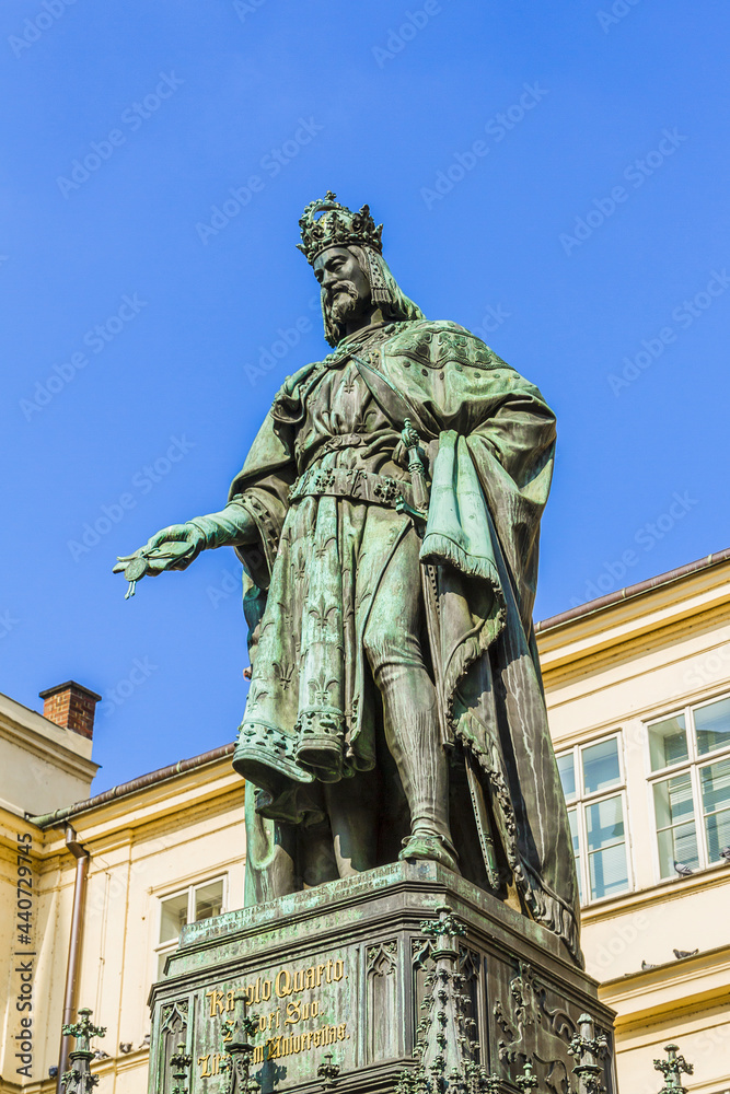 Obraz premium Historical statue (1848) of Charles IV (Karel IV) near Charles Bridge. Charles IV - Holy Roman Emperor, was the second king of Bohemia. Prague, Czech Republic.