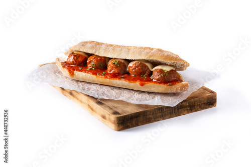 Meatball sub sandwich isolated on white background	