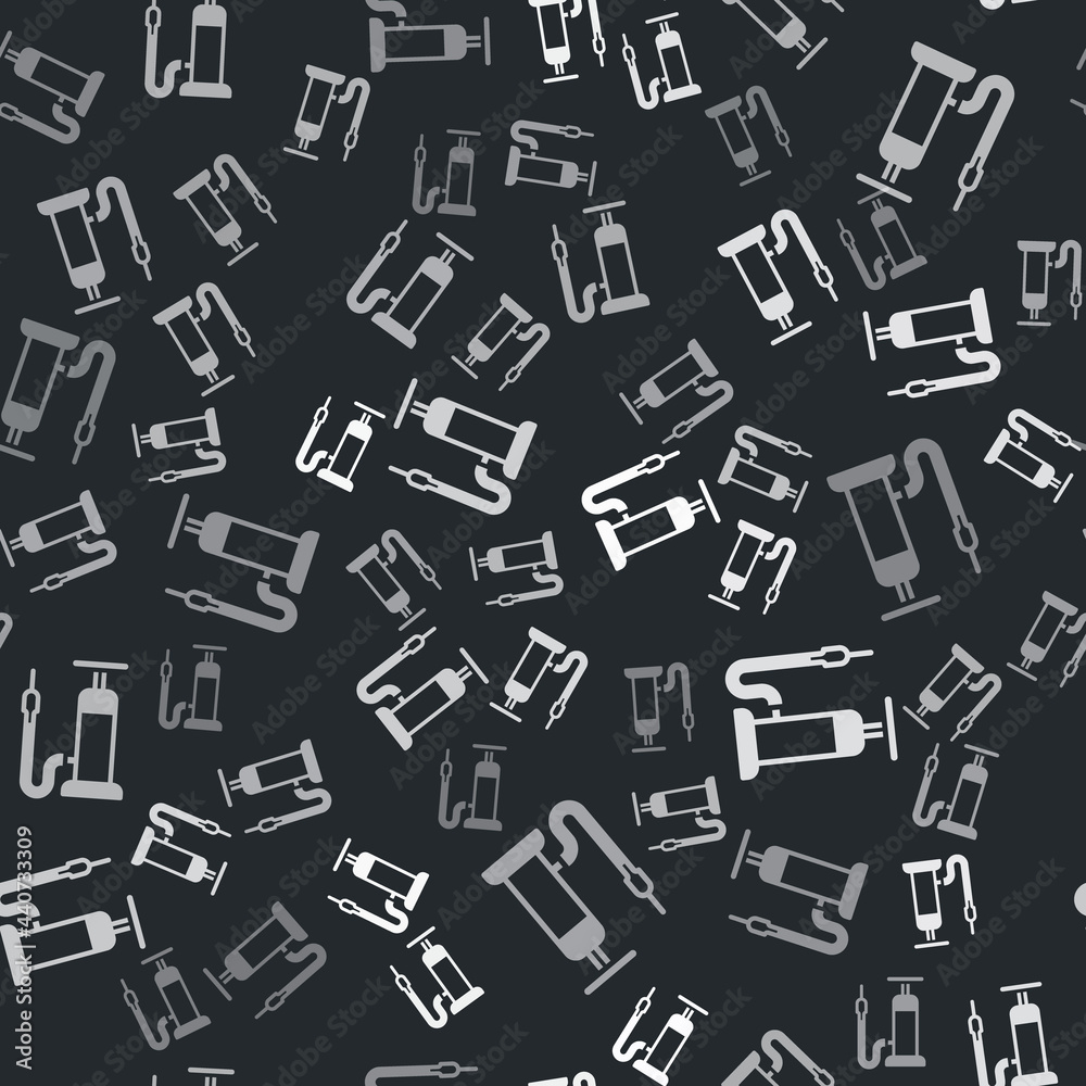 Grey Bicycle air pump icon isolated seamless pattern on black background. Vector Grey Bicycle air pump icon isolated seamless pattern on black background. Vector