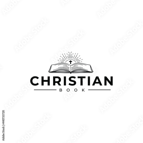 Open Book With Symbol Christian Light Rays Logo Vector Illustration Icon Template