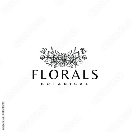 Floral Flower Leaves Drawing Logo Vector Illustration Template Icon Design 
