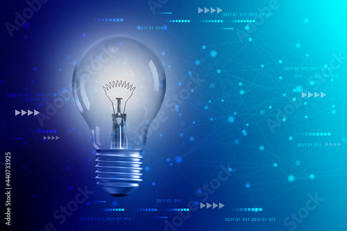3D illustration bulb future technology, innovation background, creative idea concept 