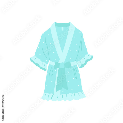 Сozy cute homewear. Pretty comfy silk robe polka dot print. Vector flat illustration isolated on white background.