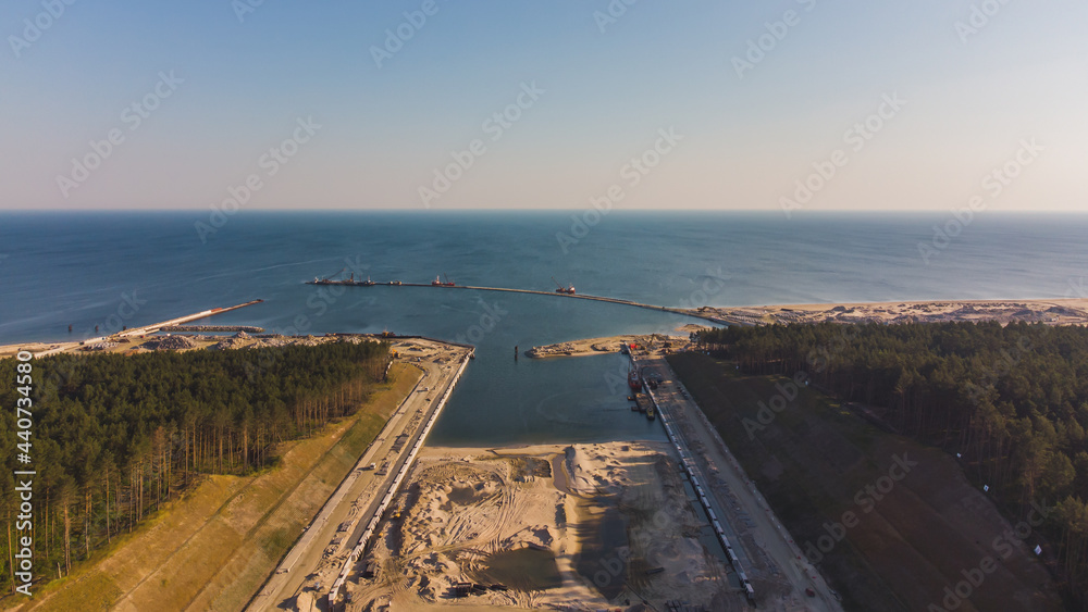 Construction works on the Vistula Spit. Construction of a ditch between the Vistula Lagoon and the Baltic Sea.