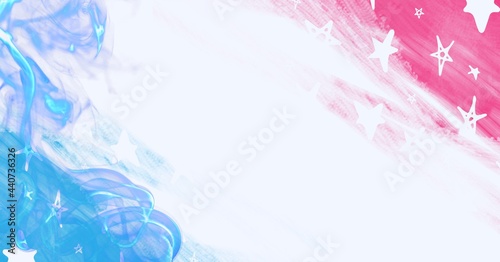 Composition of blue and red stars and stripes on white background