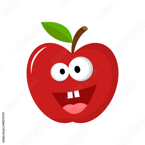 Smiling Apple with eyes. Cute, funny apple fruit isolated on white. Vector illustration