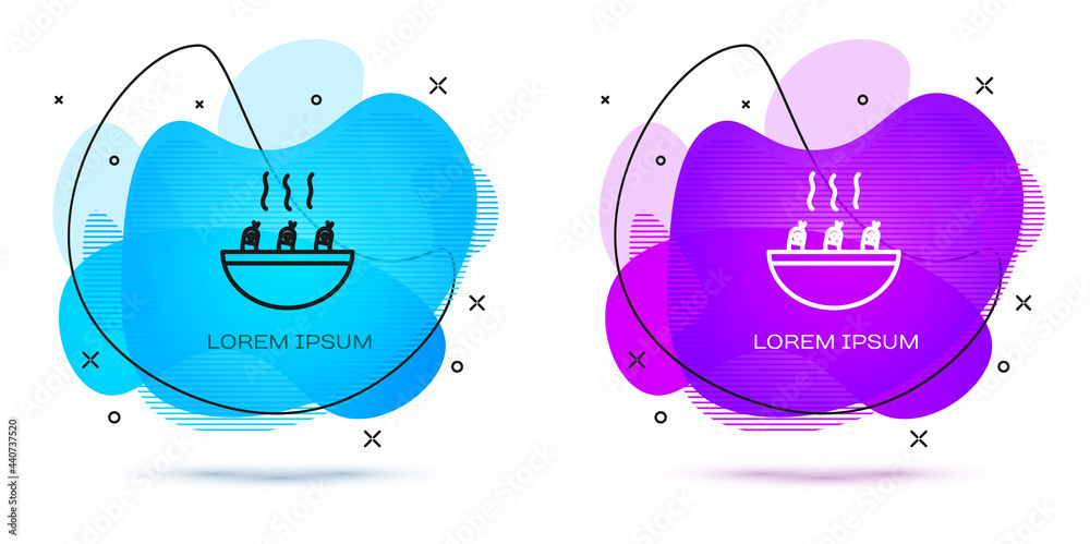 Line Soup with shrimps icon isolated on white background. Tom yum kung soup. Abstract banner with liquid shapes. Vector.