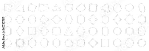 Fototapeta Naklejka Na Ścianę i Meble -  Set of Silver geometrical polyhedrons. Collection geometric frames. Gold wedding invitation, luxury templates, decorative patterns. Modern abstract vector elements.