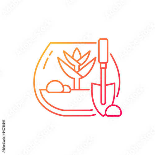 DIY tropical terrarium gradient linear vector icon. Growing plants inside humid environment. Mosses under glass. Thin line color symbols. Modern style pictogram. Vector isolated outline drawing