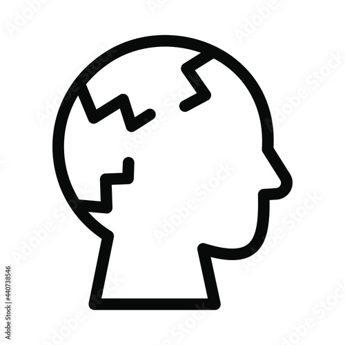 Human head icon with cracked skull or vector illustration, isolated sign symbol vector. High quality black style vector icon.