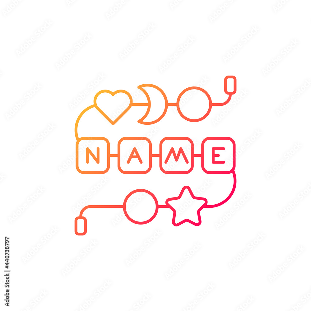 Personalised silicone teether chain gradient linear vector icon. Practical keepsake for infant. Teething supply. Thin line color symbols. Modern style pictogram. Vector isolated outline drawing Personalised silicone teether chain gradient linear vector icon. Practical keepsake for infant. Teething supply. Thin line color symbols. Modern style pictogram. Vector isolated outline drawing