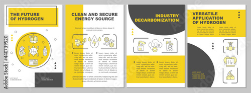 Future of hydrogen brochure template. Natural energy source. Flyer, booklet, leaflet print, cover design with linear icons. Vector layouts for presentation, annual reports, advertisement pages