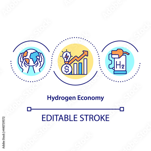 Hydrogen economy concept icon. Ecological use of fuel. Revolutionary energy source. Climate change abstract idea thin line illustration. Vector isolated outline color drawing. Editable stroke