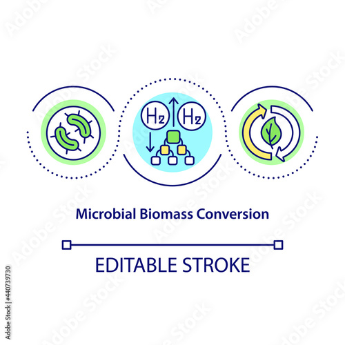 Microbial biomass conversion concept icon. Hydrogen energy usage. Innolvational fuel technologies abstract idea thin line illustration. Vector isolated outline color drawing. Editable stroke