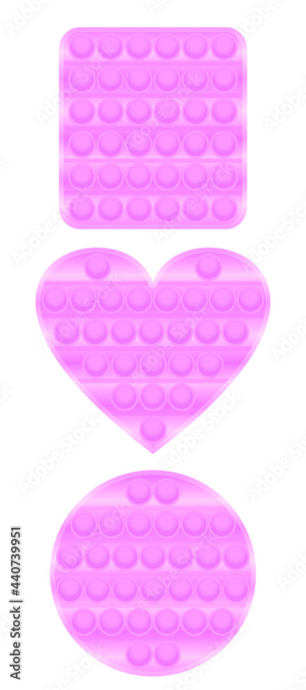Antistress toy pink pop it round, square and heart-shaped. Set of isolated vector images on white background Antistress toy pink pop it round, square and heart-shaped. Set of isolated vector images on white background