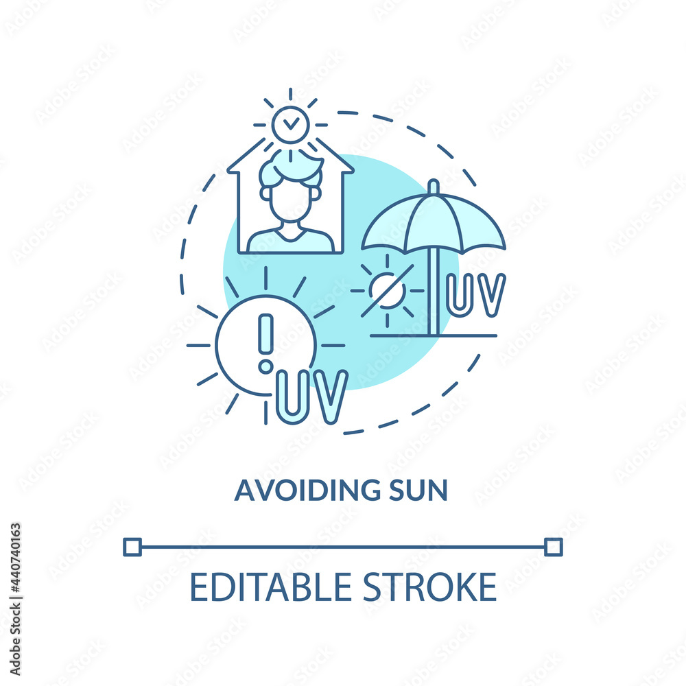 Avoiding sun concept icon. Heat exhaustion risk reducing abstract idea thin line illustration. Heatstroke prevention. Warm season safety. Vector isolated outline color drawing. Editable stroke