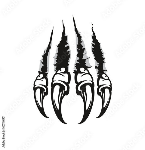 Monster claw marks and scratches, wild beast animal torn cracks, vector. Monster beast or werewolf claw scratches, bear, wolf or dragon paw marks with sharp fissures and damaged breaks, black on white