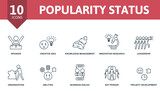 Popularity Status icon set. Contains editable icons reputation management theme such as speaker, knowledge management, leadership and more.