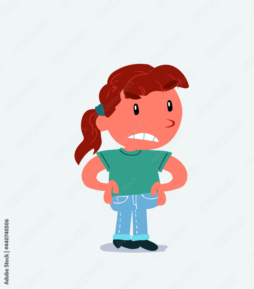 Angry cartoon character of little girl on jeans Angry cartoon character of little girl on jeans