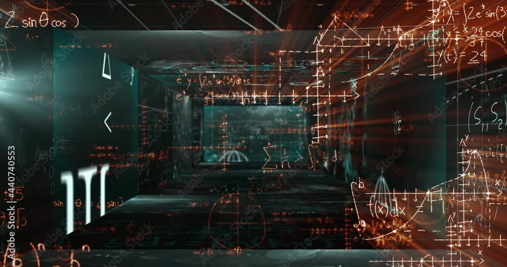 Mathematical equations floating against screens with mathematical symbols on green background Mathematical equations floating against screens with mathematical symbols on green background