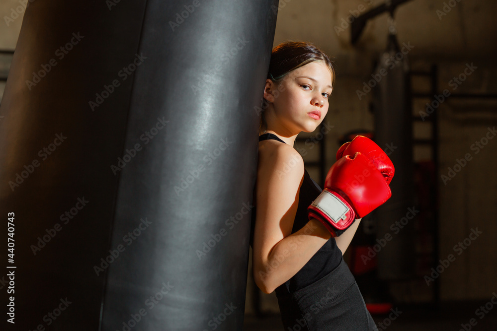 beautiful young woman boxing training 