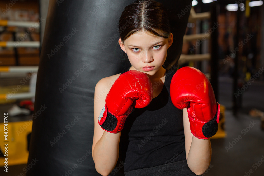 beautiful young woman boxing training 
