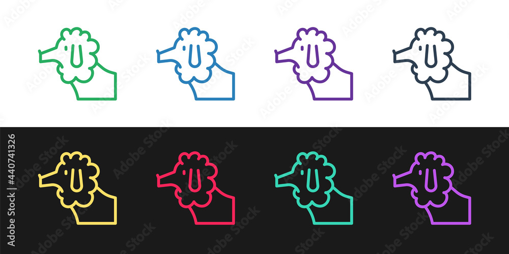 Set line French poodle dog icon isolated on black and white background. Vector