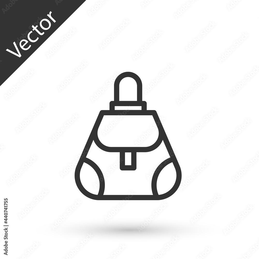 Grey line Handbag icon isolated on white background. Female handbag sign. Glamour casual baggage symbol. Vector Grey line Handbag icon isolated on white background. Female handbag sign. Glamour casual baggage symbol. Vector