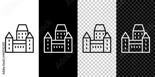 Set line Chateau Frontenac hotel in Quebec City, Canada icon isolated on black and white background. Vector