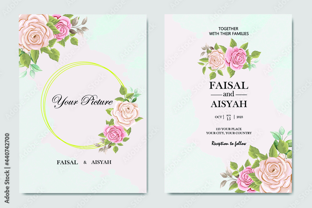 Wedding invitation with rose and leaf