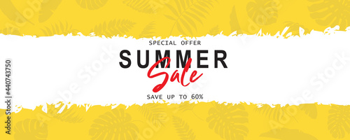 Elegant summer sale banner with tropical leaf theme