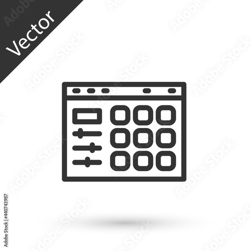 Grey line Drum machine icon isolated on white background. Musical equipment. Vector