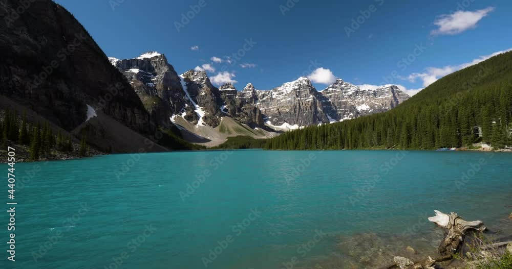 Moraine Lake Surrounded By The Rocky Mountains In The Banff National Park In Alberta Area, Canada - Timelapse Moraine Lake Surrounded By The Rocky Mountains In The Banff National Park In Alberta Area, Canada - Timelapse