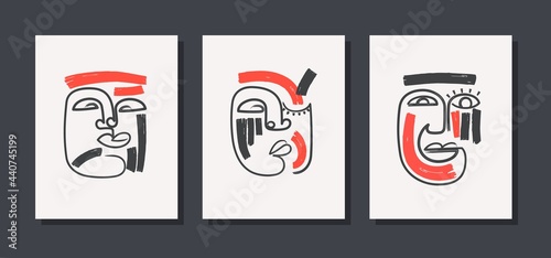 Trendy abstract face portrait. Surreal geometric shapes and lines in minimalism style. Vector template