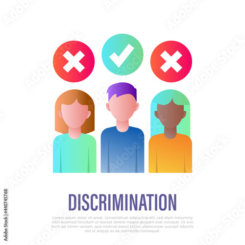 Sex discrimination thin line icon. Two women are rejected and man is approved. Social problem of gender inequality. Vector illustration.