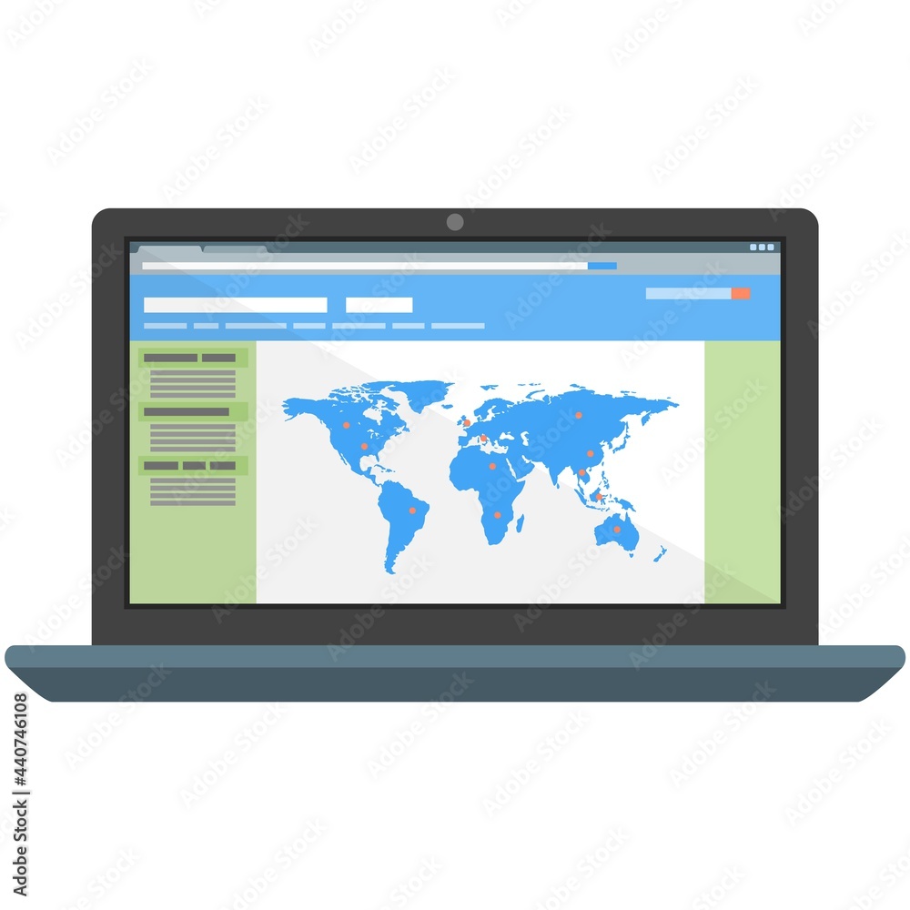 World map on laptop vector icon isolated illustration World map on laptop vector icon isolated illustration