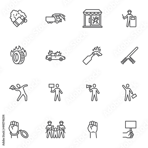 Protest, demonstration line icons set